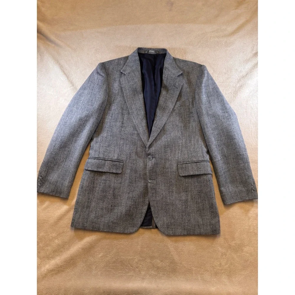 Haggar Wool Herringbone Gentlemen's‎ Fit Blazer Sport Coat Blue Ivy Prep Sz 42L